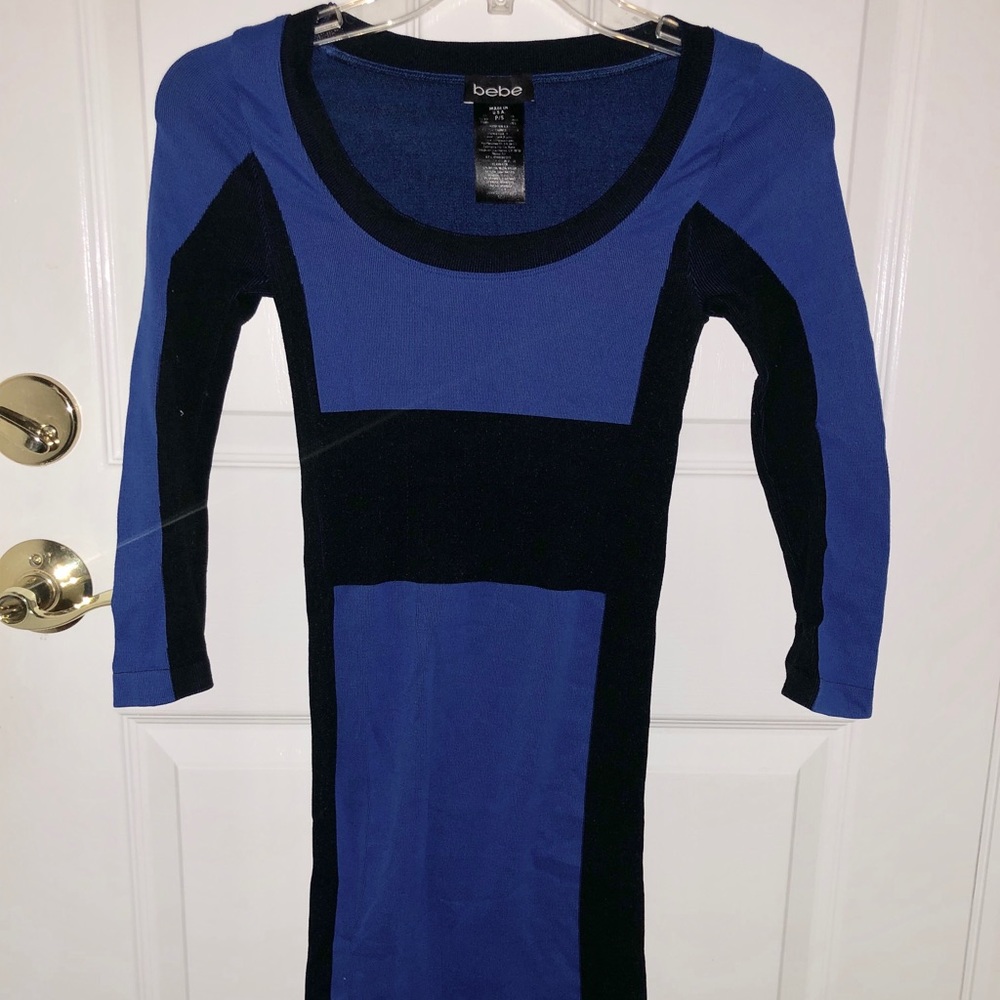 Bebe Black and Blue Fitted Dress